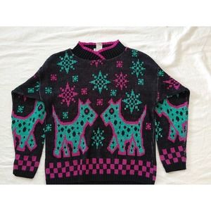 Vintage Jet set Neon Dog Snowflakes Medium 10/12 Sweater USA